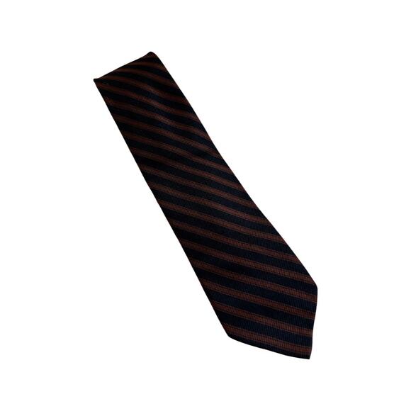 Vintage Hudson 1960s Skinny Brown Black Striped Silk Necktie - Picture 2 of 4